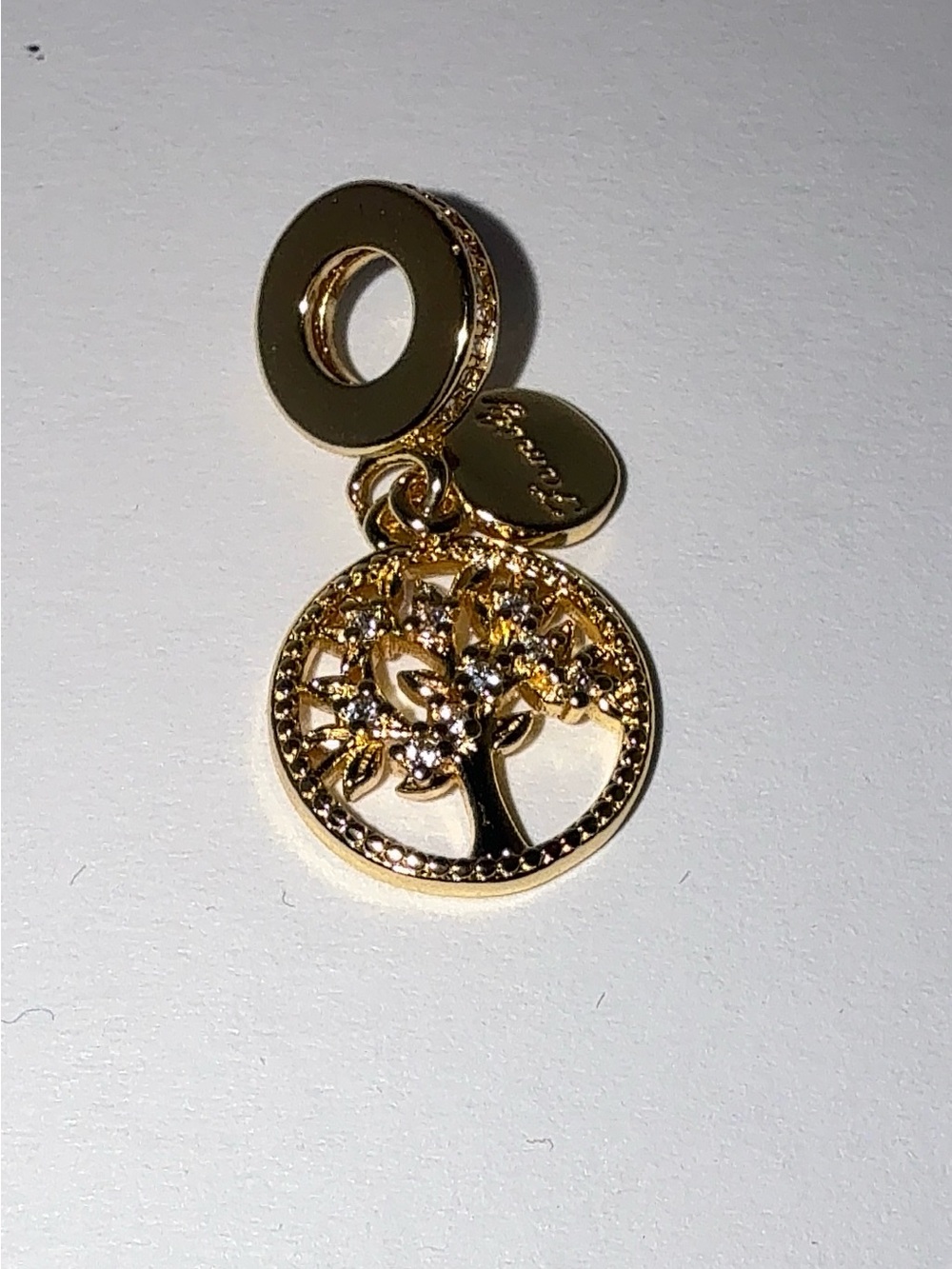 Gold Tree of Life "Family" Dangle Charm S925 Sterling Silver